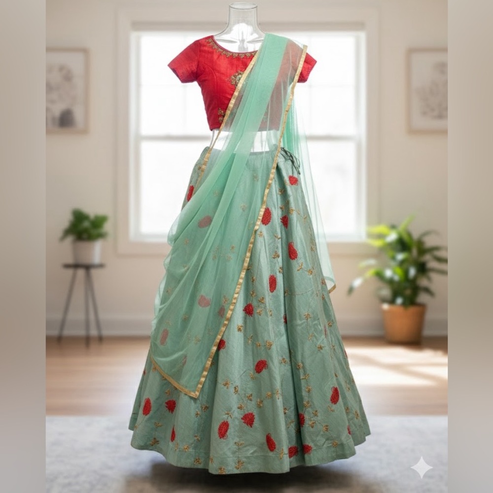 Red and Mint Green Lehenga Choli